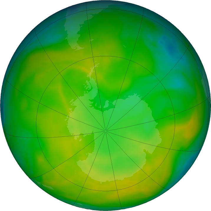 Antarctic ozone map for 18 November 2019